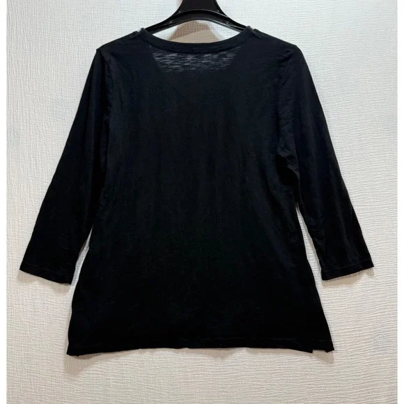 JM Collection Embroidered Top Women L Black White Floral V-Neck 3/4 Sleeve Boho - Picture 2 of 11